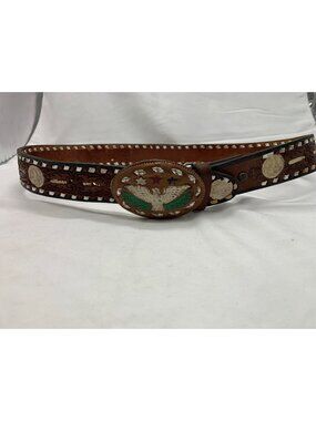 Vintage Cinto Imperial Leather Western Belt and Handpainted Eagle Buckle Size 38